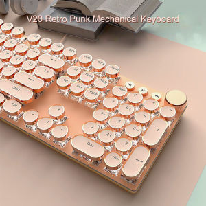 EWEADN V20 Punk Typewriter Mechanical Gaming Keyboard 104 Keys Round Keycaps LED White Backlit Key-wire separation design