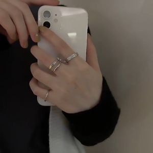 Ganten🍎4PCS Cincin Desain Ceruk Wanita Cincin Terbuka Cincin Jari Telunjuk Modis dan Dapat Disesuaikan/Ring Set