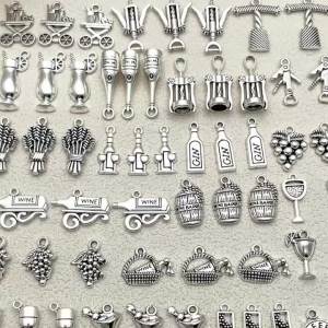 5pcs/63pcs Alloy Ancient Silvery Red Wine Series Pendant Jewelry Making DIY Earrings Charms for Jewelry Bracelets Necklace