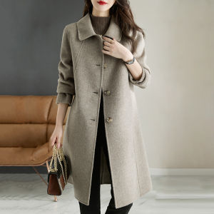 High-End Original Color Double-Sided Cashmere Woolen Coat Womens Fashion Mid-Length Outerwear Autumn Winter Brand New Style