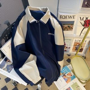 แจ็คเก็ตคอตั้งสไตล์ญี่ปุ่นย้อนยุคสำหรับผู้ชาย ทรงหลวม ทรงหลวม แจ็คเก็ตฤดูใบไม้ผลิและฤดูใบไม้ร่วง แจ็คเก็ตคู่รัก แจ็คเก็ตลำลอง