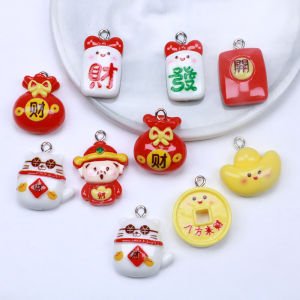 Handmade Material DIY Ornament Accessories Resin New Year Celebration Lucky Cat Red Envelope God of Wealth Bag Ingot Small Pendant