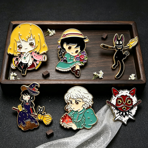 Bandai | 6pcs Japanese Anime Style Cartoon Cat Girl Character Enamel Pins Set Cute Collectible Brooches for Backpacks