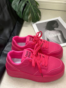 Pink Low Cut Thick Bottom Versatile College Style Shoelace Hong Kong Style Heightening Fashionable Youth Trend Casual Niche Skate Shoes