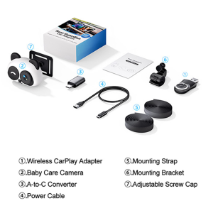 2026 New Cabin Care Wireless CarPlay Adapter with 1080p HD Baby Car Camera Rear Seat View On Car Screen for Pets Baby