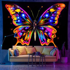 VIKAMA UV Blacklight Huỳnh Quang Tấm Thảm Bướm Đầy Màu Sắc Hoa Ảo Giác Neon Treo Tường Cho Phòng Ngủ Trang Trí Phòng Ký Túc Xá Polyester