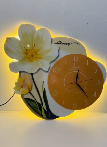 (ẢNH CHỤP) Tranh đồng hồ đèn led hoa tulip 18 trang trí quà tặng tân gia khai trương