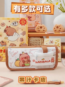 capybaraคาปิบารา พร้อมสติกเกอร์ ความจุขนาดใหญ่ 30 ชิ้นถุงปากกาทนสิ่งสกปรก เครื่องเขียนนักเรียนความจุขนาดใหญ่ถุงเก็บเครื่องเขียน