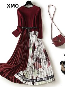 Stylish and Highly Design Long Sleeve Knit Dress High Waist Floral Print