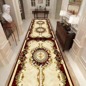 VIKAMA European-style Retro Floral Runner Rug Non-slip Hallway Mat for Hotels Easy-to-Clean Bedroom Carpet Home Decor