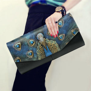 SIFULUN | Stylish Peacock Design Leather Clutch