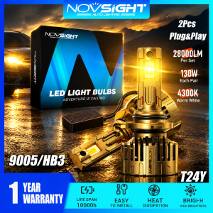 Đèn LED ô tô Novsight T24Y ánh sáng vàng amber 4300K HB3/9005 dùng cho đèn pha 130W 28000LM siêu sáng cắm là dùng 2 bóng
