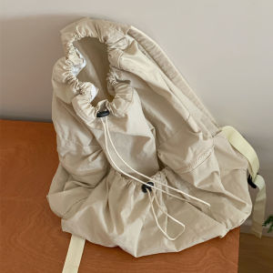 Korean Style Casual Drawstring Canvas Backpack Womens Harajuku Large Capacity Student Bookbag Versatile Lightweight Nylon Backpack