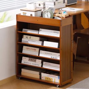 Simple Childrens Floor Bookcase Movable Adjacent Wall Side Book Storage Rack Desktop Small Library Easy Assembly Home Furniture