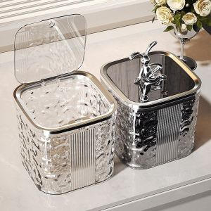 【SunnySpace】COD ถังขยะตั้งโต๊ะ กล่องใส่ของ เรียบหรูดูแพง พร้อมฝาปิด สําหรับหอพัก ห้องนั่งเล่น สํานักงาน ห้องน้ํา