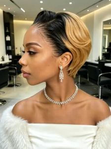 Glamorous | Mái Tóc Giả Người Thật 13x4 Lace Front Màu Vàng Mật Ong & Đen Hai Tông Kiểu Bob Ngắn Thẳng Mật Độ 180 Kích Thước Trung Bình Dành Cho Nữ