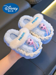 Disney Princess Elsa Thickened Cotton Slippers Indoor Anti-Slip Warm Fur Childrens Shoes Baby Boys Girls Winter Home Slippers