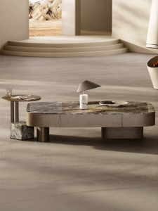 Natural Luxury Stone Venetian Brown Designer Living Room Coffee Table