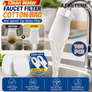 KEBETEME 20/30/50/100Pcs Disposable Tap Water Filter Cotton Bag Anti Splash Faucet Filtration Bag Removes Rust Sediment Impurities with Reusable Fastener Strap Ready Stock