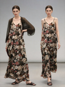 COCO BELLA | Elegant Ruffle Off-Shoulder Dress with Floral Print