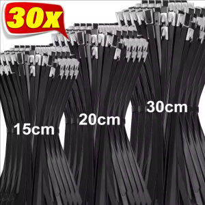 YESPERY 30Pcs Stainless Steel Metal Black Cable Ties Coated Locking Metal Zip-Exhaust Multifunctional Locking Cable Ties