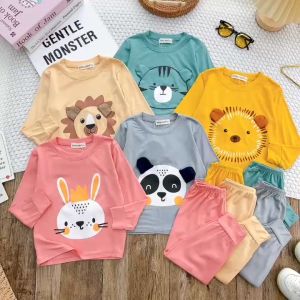 Bộ quần áo dài tay trẻ em vải thun lạnh hiệu Minky mom in hình động vật cho  bé gái 0-8 tuổi TD-IN104