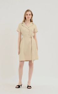 Krizia Double Breasted Notch Lapel Collar Dress with Belt