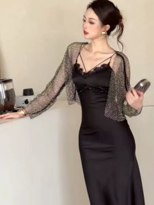 ZYHT EraVogue Đầm Váy nữ váy đen váy đuôi cá váy dây váy satin váy xã hội cao váy cổ điển váy sự kiện váy dự tiệc váy Pháp 9660