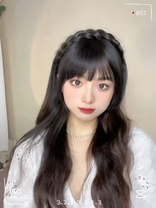 Fashion Headband with Hair Wig Fishbone Braid Air Bangs Wig for Women Travel Photo Natural Wigs for Women
