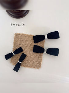 Elegant Velvet Hair Clip with Butterfly Knot for Women Pearl Hair Clamp Korean Style Fashion Hair Accessories Side Bangs