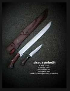 Pisau sembelih hewan 1 set isi 2 untuk potong sapi dan seset kulit sapi kerbau kambing bahan baja per sepuh original siap pakai sarung kulit bahan kulit asli
