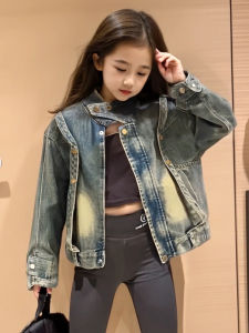 MPW | เสื้อแจ็คเก็ตยีนส์แขนยาวแฟชั่นสำหรับเด็กผู้หญิง MPW ฤดูใบไม้ผลิและฤดูใบไม้ร่วง สไตล์เกาหลี เสื้อผ้าเด็ก คอกลม ปกติ