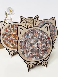 ฟอง จิ๊กซอว์ไม้แมว พร้อมโครงรูปเงาแมว เครื่องประดับปริศนาแมว ปริศนารูปแมวสี สัตว์ แมว ตกแต่ง