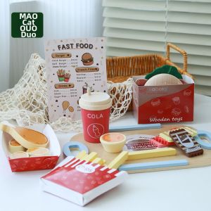 KABEIQI | Wooden Play Store Toy with Burger and Fries Roleplay for Kids