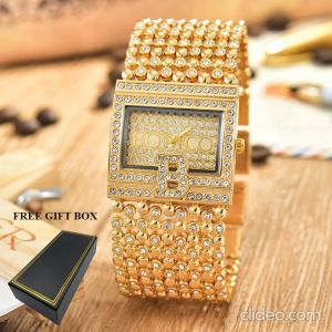 Bonico Jam Tangan Wanita Cantik Original Murah BNC 1967 Gold - Body Gold Dial dengan Gelang Alloy Emas (EXPORT)