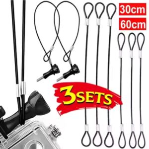 3Pcs Universal Action Camera Stainless Steel Anti-Drop Safety Lanyard Double-Ring Quick-Hook for Outdoor Cycling Mountaineering Diving