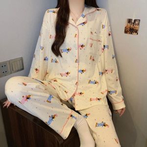 Bộ Đồ Ngủ Cotton Dài Tay Dài Quần Dài Dễ Thương Hoạt Hình Chó Học Sinh Đồ Mặc Nhà Mùa Xuân Thu Mới 2025