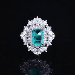 Simulated Paraiba Ring Princess Cut Green Diamond Open Ring Fashion Jewelry for Women Fresh out New Style Gold Plated Gemstone