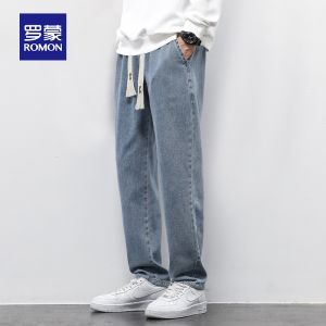 ROMON | Loose Wide Leg Mens Jeans Romon Brand Spring Autumn New Style Drapey Casual Long Trousers Youth Trendy Cotton Polyester Blend