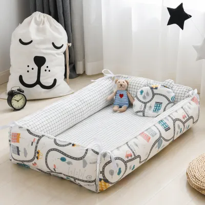Foldable Portable Baby Bed with High Edge Protection Nursing Parent-Child Bed Anti-Pressure Sleep Bed Two-Piece Set