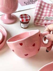 Love Pink Series ชูดจานชามเซรามิค การแสดงหัวใจ สีชมพู สำหรับครัวเรือน จาน ชาม คุณภาพพรีเมียม