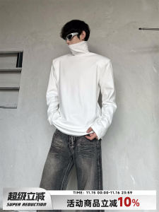 Warmth Velvet Pad Shoulder High Collar Long Sleeve T-Shirt Base Layer Shirt Pure Color Youth Trend Autumn Standard Fit Cotton