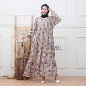 Gamis Rayon Motif Bunga Dusty LD 120 Jumbo / Hanum Dress Susun Kekinian