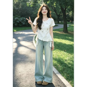 Shalldoer | Sweet and Spicy Style Irregular Ribbon Ruffle Hem Short Sleeve T-shirt