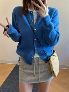 Elegant White Knitted Sweater Coat Womens Fashion Korean Style Loose Fit Long Sleeve round Neck Button up Autumn Winter Top