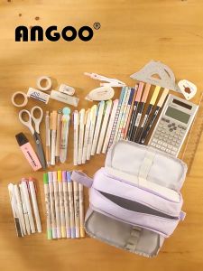 🔥 SG READY STOCK🔥ANGOO Double Layer Pencil Case Pencil Pouch Large Capacity Multilayer Pocket Calculator Case