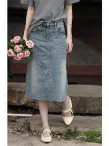 สูง เอว ทรงเอ มินิ กระโปรง ผู้หญิง เดนิม กระโปรง S ฤดูใบไม้ผลิ ฤดูร้อน พรางหุ่น แฟชั่นเกาหลีสไตล์วินเทจ ผ้าฝ้าย ผสมผสาน กระโปรง S