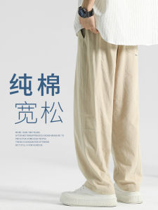 Mens Cotton Linen Pants Straight Cuts Spring Autumn Loose Fit Youth Casual Trousers Pure Cotton Comfortable Straight Leg Trousers