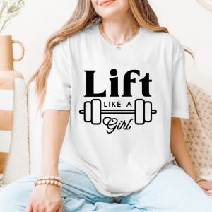 Sanrio | Women Lift Like A Girl Print T Shirt Casual Short Sleeve O Neck Graphic Tees Fitness Gym Sports Female Daily Workout T-Shirts