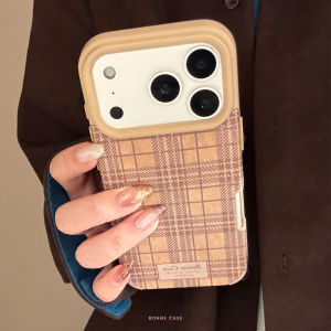 Korean Grid Pattern Leather Texture Phone Case for iPhone 17 Air 16 15 13 14 12 11 Pro Max Plus Shockproof Protective Soft Cover